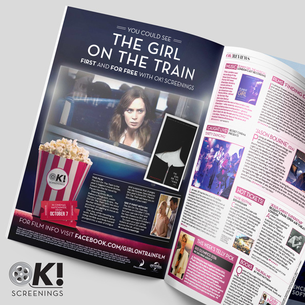 Full page advertorial in OK! Magazine for the film The Girl on the Trainy